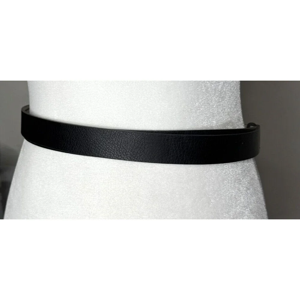 Chico's Black Leather Adjustable Belt Silver Hook Buckle Size M/L Retro Y2K